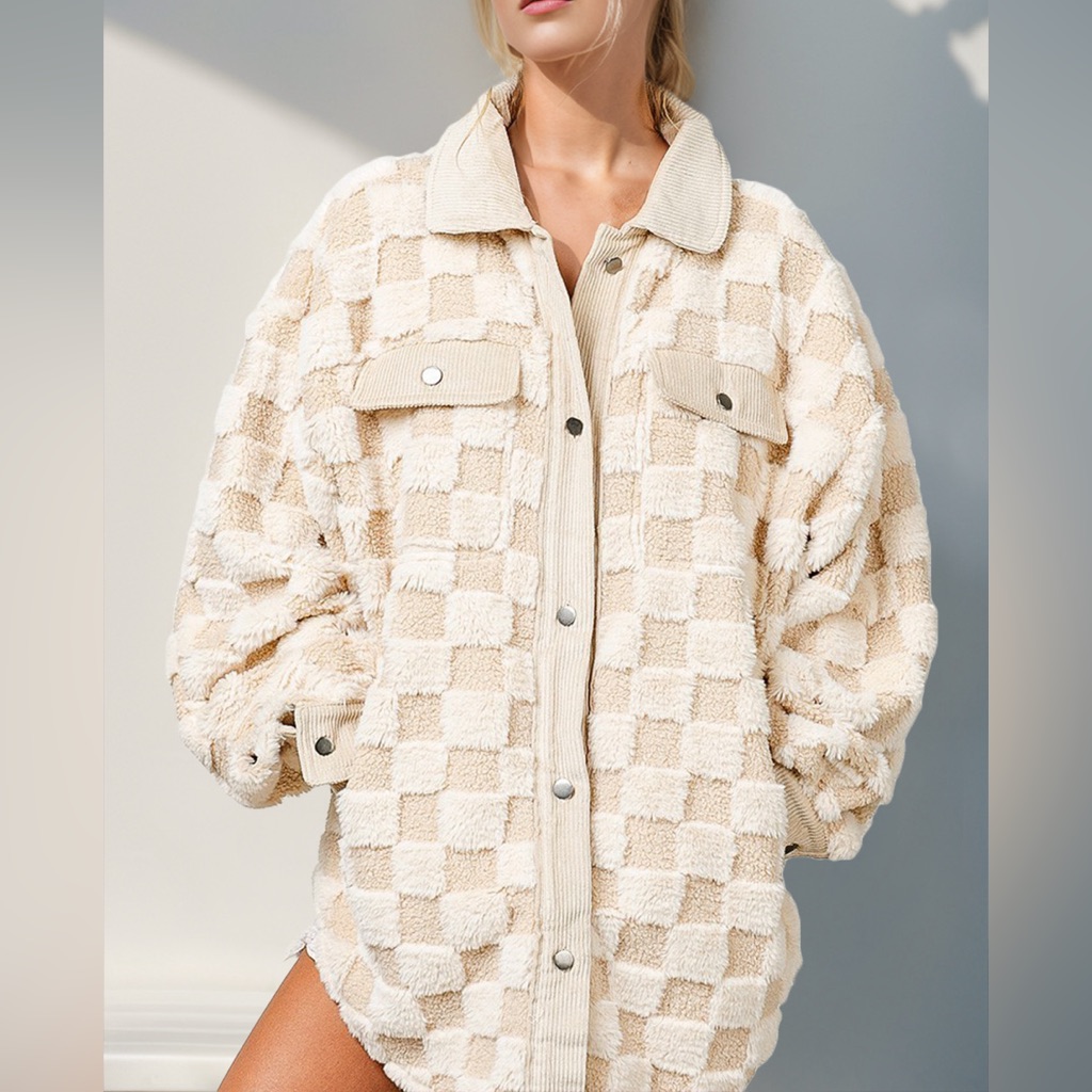 Button Up Fuzzy Checkered Shacket